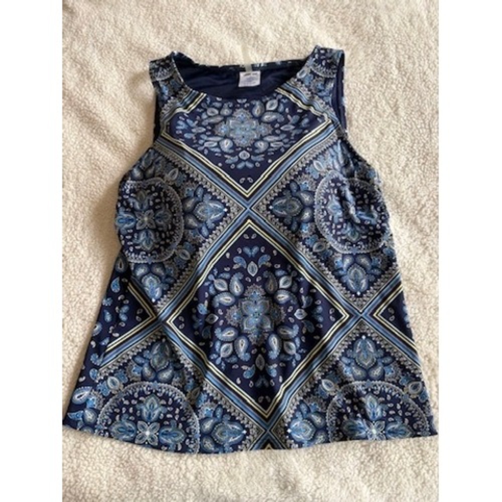 Lands End Navy Blue Paisley Medallion High Neck Tankini Swim Top 14P Petite
